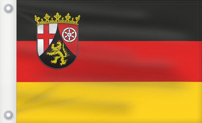 Bandera, con dos ojales metálicos y lado del asta reforzado: Rhineland-Palatinate	Civil and state flag of the state Rhineland-Palatinate	Rhénanie-Palatinat	Renania-Palatinado	Zivil- und Landesdienstflagge des Landes Rheinland-Pfalz	Renania-Palatinato