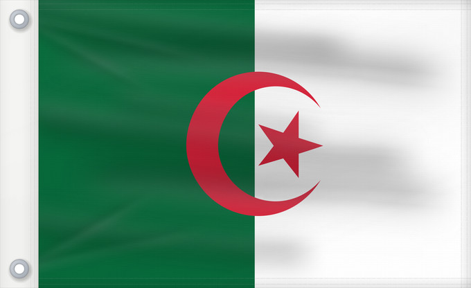 Bandera, con dos ojales metálicos y lado del asta reforzado: Algeria L Algérie Argelia Algerien Dell Algeria Algerije Argélia Algierii Vo Algérie علم الجزائر Σημαία της Αλγερίας Alĝerio Algerian דגל אלג יריה Algéria Aljazair アルジェリアの国旗 Asenǧaq n Dzayer 알제리의 국기 Drapèu d Argeria Флаг Алжира Alžirije Algeriets ⴰⵏⴰⵢ ⴰⴷⵣ