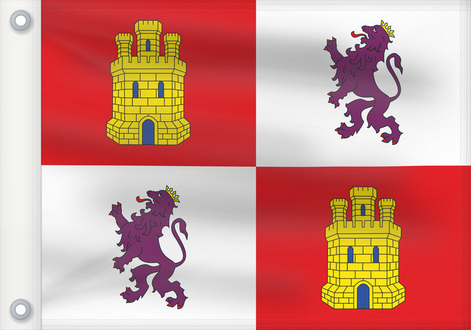 Bandera, con dos ojales metálicos y lado del asta reforzado: Castile and León	Autonomous community of Castile and León	Castille-et-León	Comunidad autónoma de Castilla y León	Kastilien und León	Castiglia e León