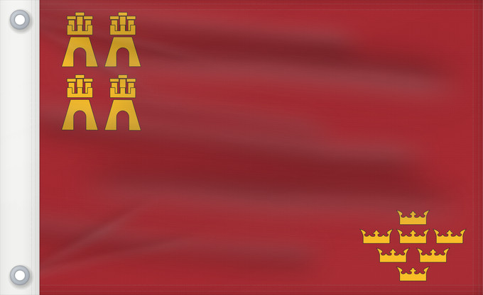 Bandera, con dos ojales metálicos y lado del asta reforzado: Region of Murcia	Autonomous Community of the Region of Murcia	région de Murcie	Comunidad Autónoma de la Región de Murcia	Region Murcia 	Murcia