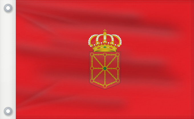 Bandera, con dos ojales metálicos y lado del asta reforzado: Navarra Navarre Spain Article 7.2. of the LORAFNA stipulates The flag of Navarre is red Communauté Forale de Navarre Comunidad Foral de Navarra Navarre Nafarroako Foru Komunitatea bandera Nafarroako armarria