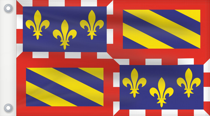 Flagge, mit zwei Metallösen und verstärktem Besatzband: Bourgogne	Region of Burgundy	Région Bourgogne	Región Borgoña	Burgund	Borgogna	Banniel Bourgogn	Burgundiae	Borgonha