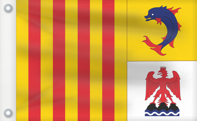 Bandera, con dos ojales metálicos y lado del asta reforzado: Provence-Alpes-Côte d Azur Alpes-Côte d'Azur Région Provence-Alpes-Côte d Azur Provenza-Alpes-Costa Azul Provence-Alpes-Côte d’Azur Provenza-Alpi-Costa Azzurra Banniel rannvro Provence-Alpes-Côte d Azur pe Provañs-Alpoù-Aod an Azur