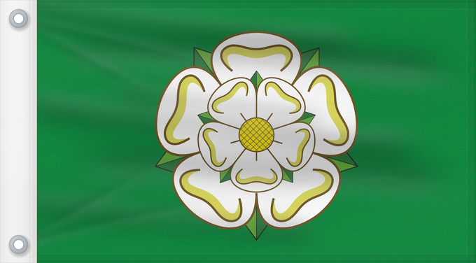Flag, with two metal eyelets and reinforced hoist: Unofficial county flag of North Yorkshire	Unofficial County Flag of North Yorkshire - the White Rose of York on a green ground	Yorkshire du nord	Yorkshire del norte	North Yorkshire	Yorkshire del nord