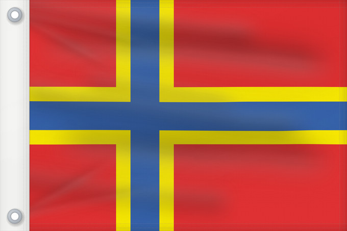 Flagge, mit zwei Metallösen und verstärktem Besatzband: 2007 Flag of Orkney	Orkney	2007 Flag of Orkney My own vector of the official flag of the Isles of Orkney
