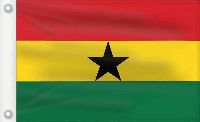 Bandera, con dos ojales metálicos y lado del asta reforzado: Ghana	علم غانا	Ganao	Ghanan	Ghána	Ghàna	Ndi Ghana	가나의 국기	Ghanas	Raaya bu Gana	Àsìá ilẹ̀ Ghana
