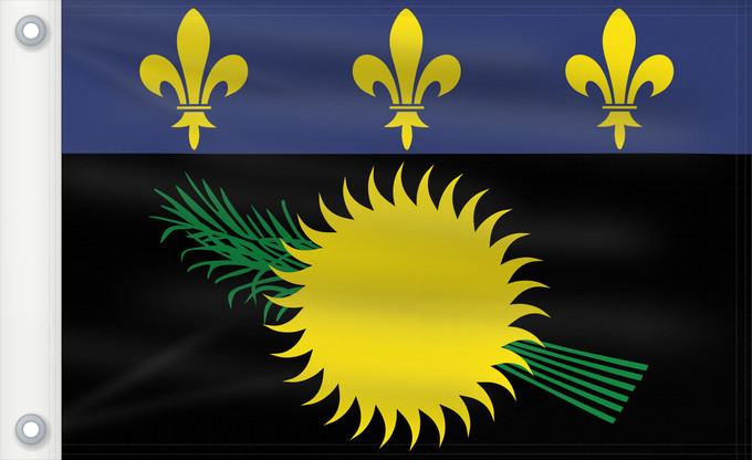 Drapeau, avec deux œillets métalliques et guindant renforcé : Unofficial flag of Guadeloupe  local	Unofficial local flag of Guadeloupe	Guadeloupe	Guadalupe. Uso no oficial	Guadalupa