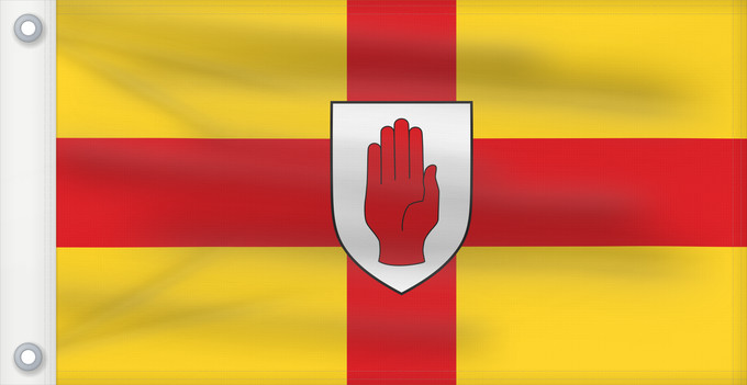 Bandera, con dos ojales metálicos y lado del asta reforzado: Ulster	Ulster  heraldic banner of traditional coat of arms of the province	Úlster 