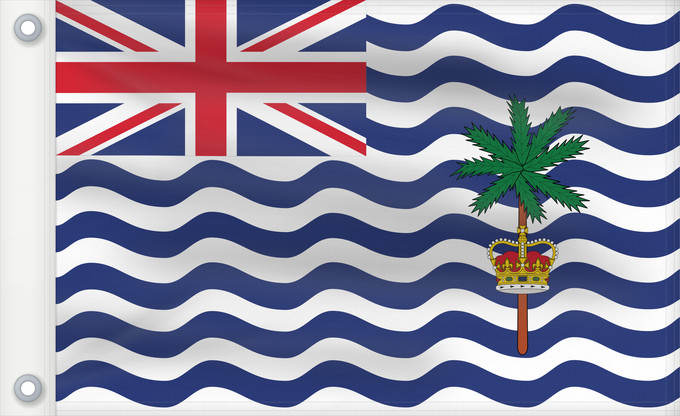 Drapeau, avec deux œillets métalliques et guindant renforcé : Commissioner of the British Indian Ocean Territory	British Indian Ocean Territory	Territoire britannique de l océan Indien	Territorio Británico del Océano Índico	Britisches Territorium im Indischen Ozean	Territorio Britannico dell Oceano Indiano	Bryttisca