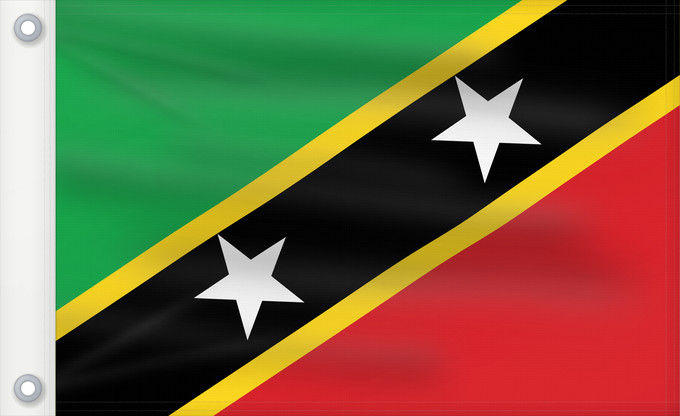 Bandera, con dos ojales metálicos y lado del asta reforzado: Saint Kitts and Nevis	Saint-Christophe-et-Niévès	San Cristóbal y Nieves	St. Kitts und Nevis	Saint Kitts e Nevis	Saint Kitts a Nevis	Shan Críostóir-Nimheas	Sen Kitts ha Nevis	Флаг Сент-Китса и Невиса	Saunt Kitts an Nevis	Saint Kittsa in Nevisa