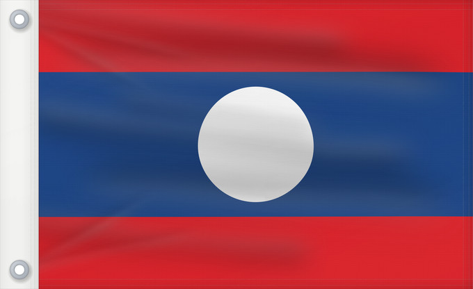 Bandera, con dos ojales metálicos y lado del asta reforzado: Laos Lao People's Democratic Republic Lao پرچم لائوس ທຸງຊາດລາວ Флаг Лаоса Laosa ธงชาติ ลาว