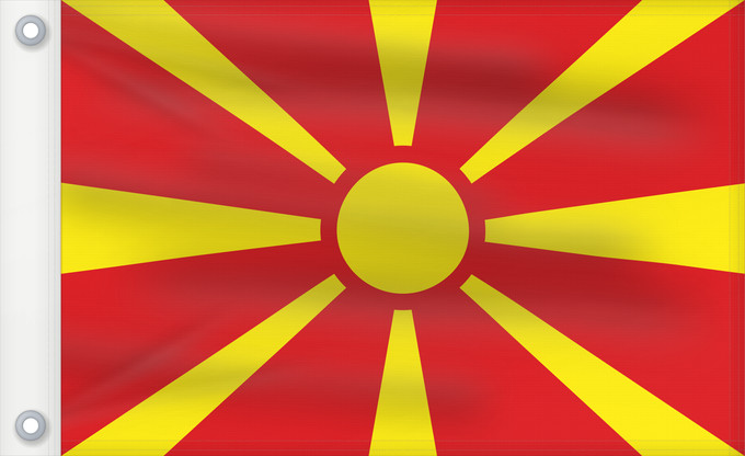 Bandera, con dos ojales metálicos y lado del asta reforzado: Macedonia	Republic of Macedonia	République de Macédoine	República de Macedonia	Republik Mazedonien	Repubblica di Macedonia	Republiek Macedonië	Macedonii	علم مقدونيا	Знамето на Република Македония	Makedoonia lipp	マケドニアの国旗	Знаме на Република Македонија	Drža