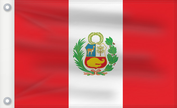 Bandera, con dos ojales metálicos y lado del asta reforzado: Peru	Pérou	Perú	Perù	Piruw wiphala	Perus	Piruwpa unanchan