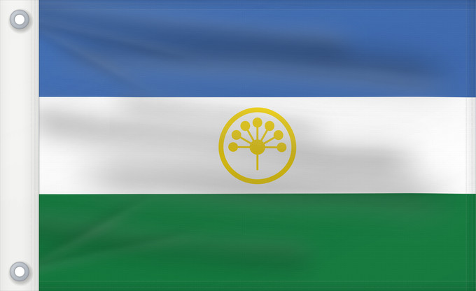 Flagge, mit zwei Metallösen und verstärktem Besatzband: Bashkortostan	State flag of the Republic of Bashkortostan	République de Bachkirie	Bashkortostán	Baschkortostan	Башҡортостан Республикаһының Дәүләт флагы	Флаг Башкортостана