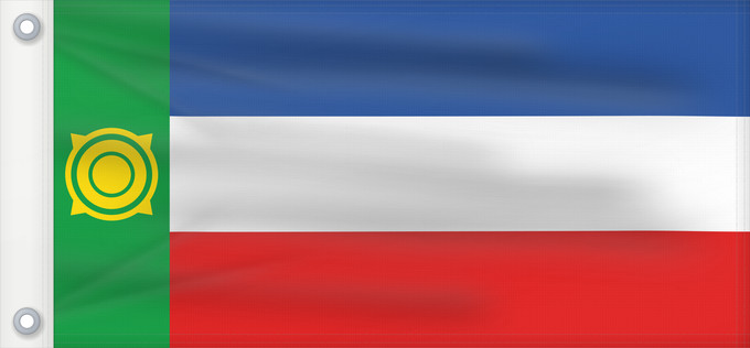 Drapeau, avec deux œillets métalliques et guindant renforcé : Khakassia	Khakassia since 2003. Drawn by Fibonacci	 Khakassie ou République de Khakassie	Jakasia desde el 2003. Hecha por Fibonacci	Chakassien