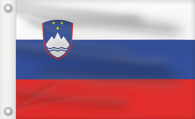 Bandera, con dos ojales metálicos y lado del asta reforzado: Slovenia	Slovénie	Eslovenia	Slowenien	Slovenië	Słowenii	Сцяг Славеніі	Slovenije	D Eslovènia	Slovinská vlajka	Флаг Словении	Прапор Словенії