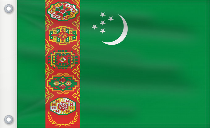 Bandera, con dos ojales metálicos y lado del asta reforzado: Turkmenistan	Turkmenistan !Turkménistan	Turkmenistán