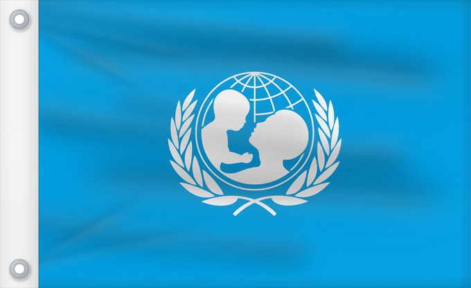 Bandera, con dos ojales metálicos y lado del asta reforzado: UNICEF