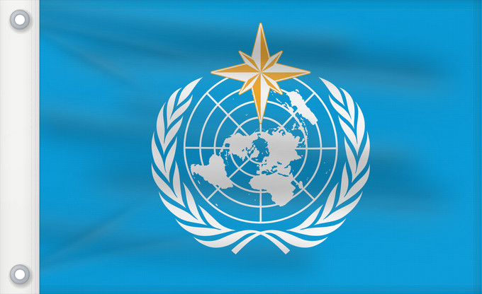 Bandera, con dos ojales metálicos y lado del asta reforzado: World Meteorological Organization	L Organisation météorologique mondiale