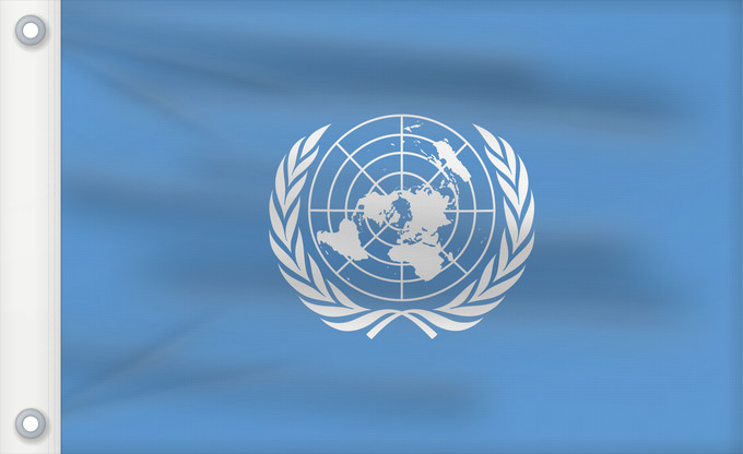 Drapeau, avec deux œillets métalliques et guindant renforcé : United Nations	United Nations, UN	Nations unies	Naciones Unidas	Vereinten Nationen	Nazioni Unite, ONU	Verenigde Naties	Das nações unidas	Organizacji Narodów Zjednoczonych  ONZ	علم الأمم المتحدة	Сцяг Арганізацыі Аб яднаных Нацый	Сьцяг Арганізацыі Аб яднаны