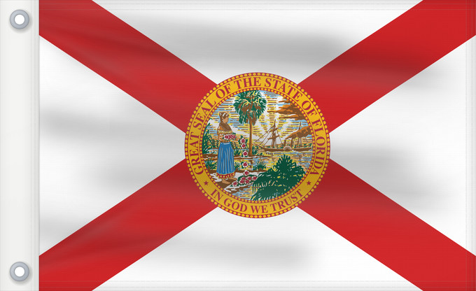 Bandera, con dos ojales metálicos y lado del asta reforzado: Florida Florida, United States Floride, États-Unis d Amérique Banniel Florida, Stadoù Unanet Amerika ᏧᎦᎾᏮ ᎦᏓᏘ