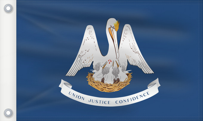 Bandera, con dos ojales metálicos y lado del asta reforzado: Louisiana For more information Louisiane Luisiana ᎷᏫᏏᎡᎾ ᎦᏓᏘ Ka hae Luikiana Ludovicianae Liwíízíʼeenah Hahoodzo bidah naatʼaʼí Флаг Луизианы Američke savezne države Lousiane