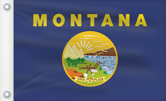 Bandera, con dos ojales metálicos y lado del asta reforzado: Montana ᎹᎾᏖᎾ ᎦᏓᏘ Ho honáéšé e hoohëö o Ka hae Monekana Montanae Máánteenah Hahoodzo bidah naatʼaʼí Američke savezne države Montane