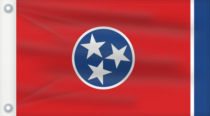 Bandera, con dos ojales metálicos y lado del asta reforzado: Tennessee Tennessees fana ᏔᎾᏏ ᎦᏓᏘ Státu Tennessee Tennessees Tennesseen osavaltion Ka hae Kenekī Tennesiae Ténésii Hahoodzo bidah naatʼaʼí Флаг Теннесси Američke savzene države Tennessee