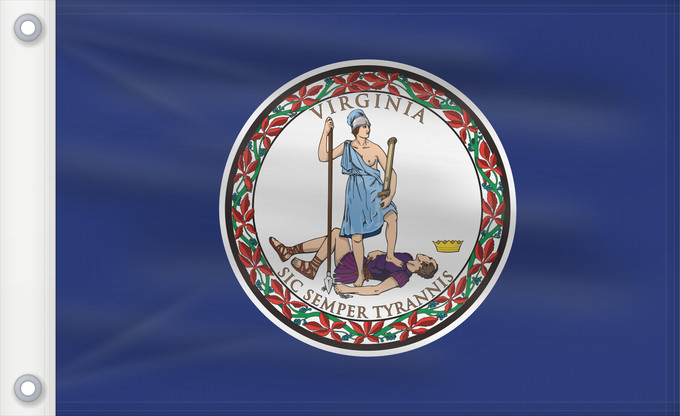 Bandera, con dos ojales metálicos y lado del asta reforzado: Virginia Commonwealth of Virginia, adopted in February 1950 Virginie Stanowa Wirginii Banniel stad Virginia ᏩᏥᏂ ᎦᏓᏘ Ka hae Wilikinia Virginiae, MCML Bijíniyah Hahoodzo bidah naatʼaʼí Wirschini Флаг Виргинии Američke savezne države Virginie