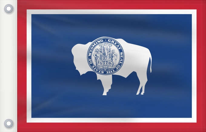 Flagge, mit zwei Metallösen und verstärktem Besatzband: Wyoming	Ka hae Waiomina	Vyominae	Wááʼóómii Hahoodzo bidah naatʼaʼí	Флаг Вайоминга	Američke savezne države Vajoming