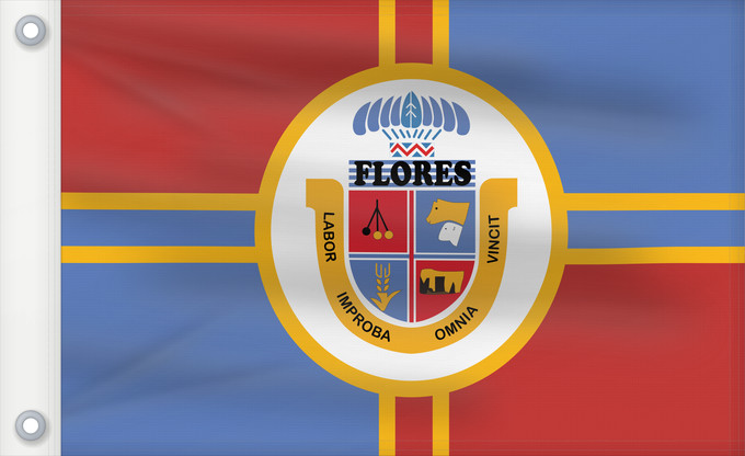 Drapeau, avec deux œillets métalliques et guindant renforcé : Flores Department	Flores
