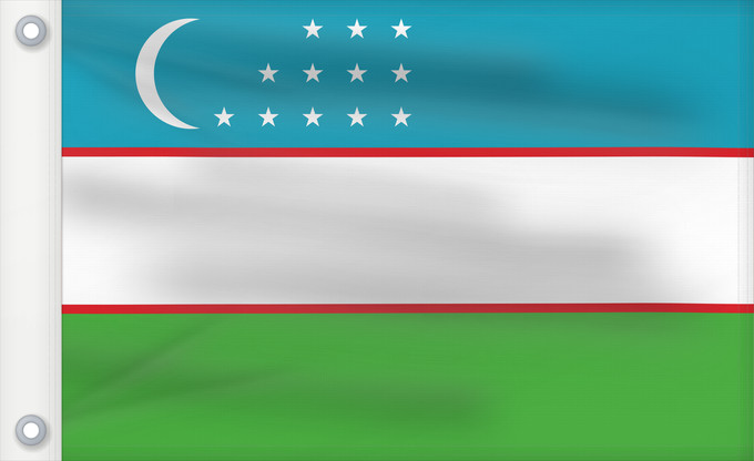 Bandera, con dos ojales metálicos y lado del asta reforzado: Uzbekistan	Ouzbékistan	República de Uzbekistán	Usbekistan	Repubblica dell Uzbekistan	Oezbekistan	Nacional da República do Uzbequistão	علم جمهورية أوزبكستان	Özbəkistan Respublikasının Dövlət	Дзяржаўны Сцяг Рэспублікі Ўзбекістан	Дзяржаўны Сьцяг Рэспублікі Ў