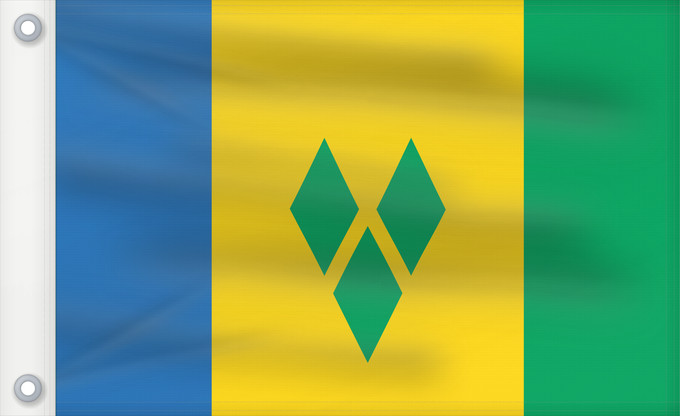 Bandera, con dos ojales metálicos y lado del asta reforzado: Saint Vincent and the Grenadines Saint-Vincent-et-les Grenadines San Vicente y las Granadinas St. Vincent und die Grenadinen Saint Vincent e Grenadine Флаг Сент-Винсента и Гренадин Saint Vincenta in Grenadin