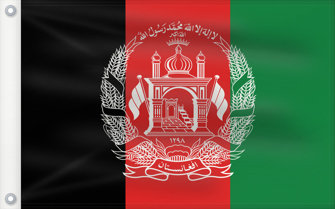 Bandera, con dos ojales metálicos y lado del asta reforzado: Afghanistan  2013–2021	Islamic Republic of Afghanistan	République Islamique d Afghanistan	República Islámica de Afganistán	Islamischen Republik Afghanistan	Afghanistan	República Islâmica do Afeganistão	Afganistanu	علم أفغانستان	Afganistana	ئاڵای ئەفغانستا