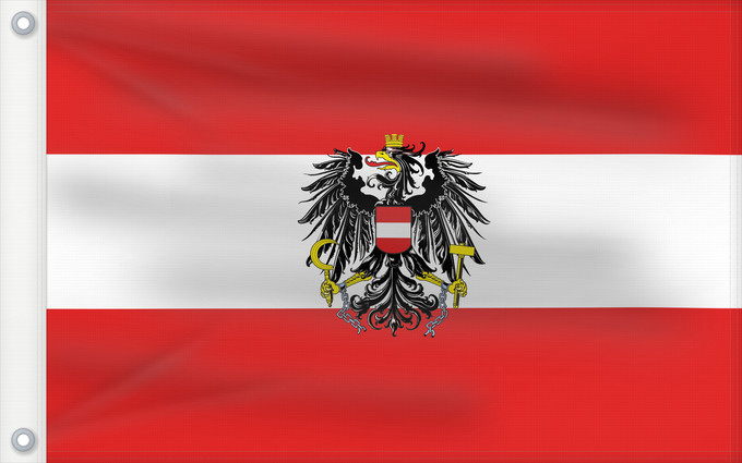Drapeau, avec deux œillets métalliques et guindant renforcé : Austria	L Autriche	Österreichs	D Austria	Oostenrijk	Áustria	Austrii	Östareichische Flaggn	Austrije	D Àustria	Rakouská vlajka	Austria lipp	Itävallan	HOstaire	Ausztria	Austriacum	Austrijas	Ta  l-Awstrija	Østerrikes flagg	Det austerrikske flagget	Stago Estre