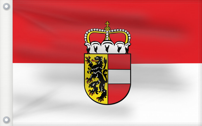 Bandera, con dos ojales metálicos y lado del asta reforzado: Salzburg Salzburg (state) Salzbourg Salzburgo Salisburgo