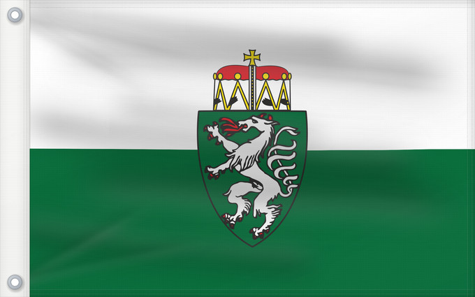 Flag, with two metal eyelets and reinforced hoist: Styria	White-green. Colours of the state of Styria	Styrie	Estiria	Weiß-grün. Landesfarben der Steiermark	Stiria