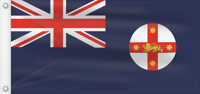 Drapeau, avec deux œillets métalliques et guindant renforcé : New South Wales	And government ensign  internal waters only  of New South Wales	Nouvelle-Galles du Sud	Nueva Gales del Sur	New South Wale	Nuovo Galles del Sud