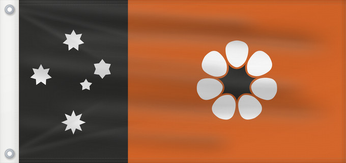 Drapeau, avec deux œillets métalliques et guindant renforcé : Northern Territory	Northern Territory  adopted on July 1, 1978 on the first day of self-government  was designed by the Australian artist Robert Ingpen	Territoire du Nord	Territorio del Norte