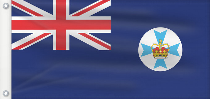 Drapeau, avec deux œillets métalliques et guindant renforcé : Queensland State flag and government ensign internal waters only of Queensland