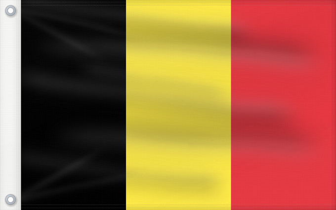 Bandera, con dos ojales metálicos y lado del asta reforzado: Belgium  civil	The civil ensign and flag of Belgium	Belgique	Bélgica	Belgien	Belgio	België in de verhouding 2 3, gebruikt als civiele vlag en de facto nationale vlag	Belgii	Belgiens	Civilna zastava Belgije	Флаг Бельгии