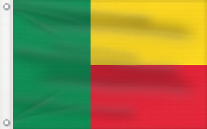 Flag, with two metal eyelets and reinforced hoist: Benin	Bénin	Benín	Benins	علم بنين	Banniel Benin	Σημαία του Μπενίν	Benino	Beningo bandera	پرچم بنین	Beninin	Fon Benɛɛtò sín asya	Okoloto ndi Benin	Benina	Raaya bu Bene	Àsìá ilẹ́ Bẹ̀nẹ̀