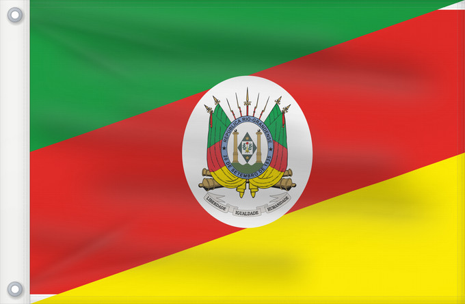 Bandera, con dos ojales metálicos y lado del asta reforzado: Rio Grande do Sul	State of Rio Grande do Sul, Brazil	Río Grande del Sur	Estado do Rio Grande do Sul, Brasil