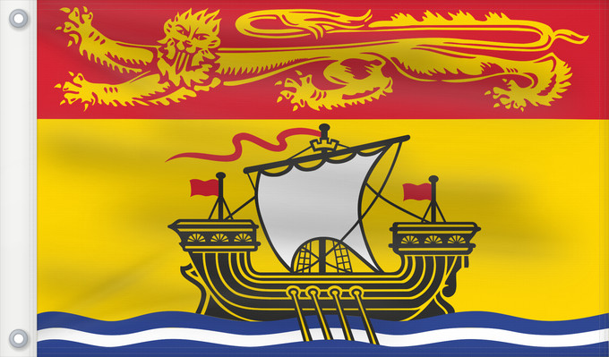 Bandera, con dos ojales metálicos y lado del asta reforzado: New Brunswick New Brunswick Nouveau-Brunswick Nuevo Brunswick Nuovo Brunswick Banniel proviñs New Brunswick