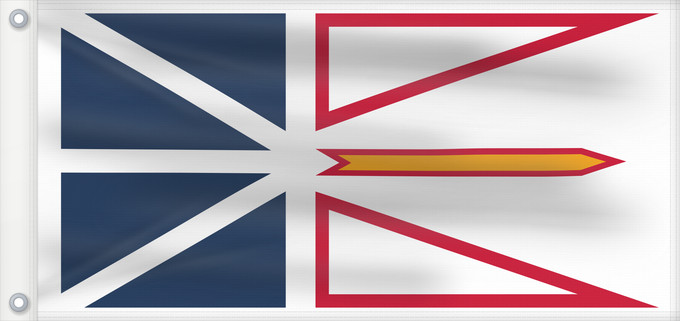 Drapeau, avec deux œillets métalliques et guindant renforcé : Newfoundland and Labrador Terre-Neuve-et-Labrador Terranova y Labrador Neufundland und Labrador Terranova Banniel Douar-Nevez ha Labrador
