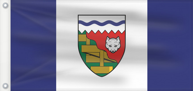 Drapeau, avec deux œillets métalliques et guindant renforcé : Northwest Territories	Territoires du Nord-Ouest	Territorios del Noroeste	Nordwest-Territorien	Territori del Nordovest	Banniel Tiriadoù ar Gwalarn, Kanada	ᓄᓇᑦᓯᐊᖅ ᓴᐃᒻᒪᑎ
