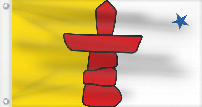 Bandera, con dos ojales metálicos y lado del asta reforzado: Nunavut	Banniel tiriad Nunavut, Kanada	ᓄᓇᕘᑉ ᓴᐃᒻᒪᑎ