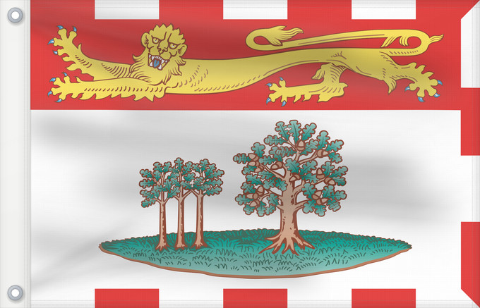 Bandera, con dos ojales metálicos y lado del asta reforzado: Prince Edward Island	L Île-du-Prince-Édouard	Isola del Principe Edoardo	Banniel Enez ar Priñs Edouarzh
