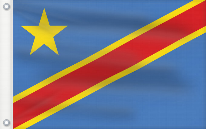 Bandera, con dos ojales metálicos y lado del asta reforzado: Democratic Republic of the Congo The national flag of the Democratic Republic of the Congo La République démocratique du Congo Rep. Dem. del Congo Demokratischen Republik Kongo Repubblica Democratica del Congo Democratische Republiek Congo علم جمهورية الك