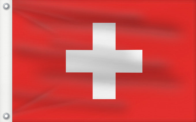 Bandera, con dos ojales metálicos y lado del asta reforzado: Civil Ensign of Switzerland Switzerland at sea Pavillon naval de la Suisse Suiza (paisaje) Schweizer Flagge zur See Svizzera (paesaggio)